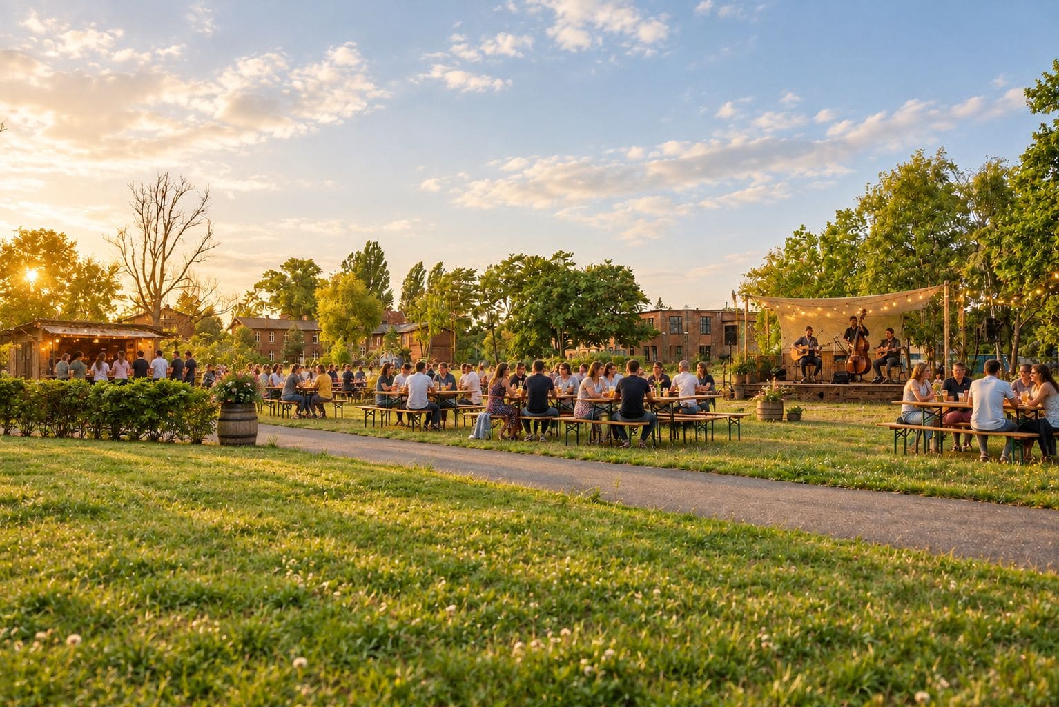Biergarten und Konzertfläche im Garten des Cordeshofs