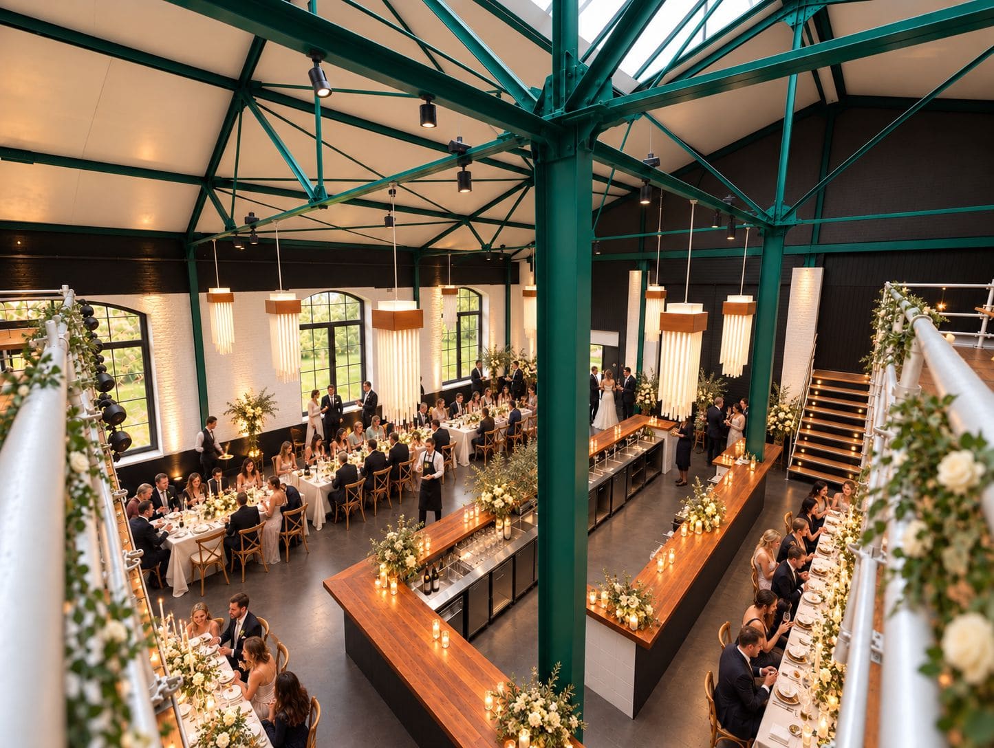 Gedeckte Tafel zum Hochzeitsdinner in der Halle des Cordeshofs