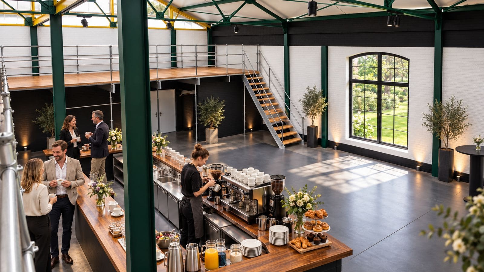 Coffee bar in the morning, looking out into the garden of the Cordeshof